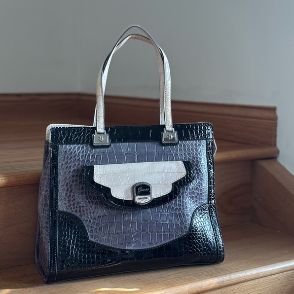 Guess Large Colorblock Shoulder Bag with Croc Texture - Picture 1 of 6